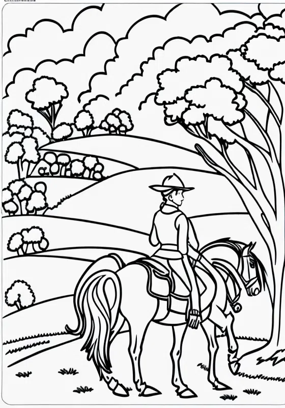 Horseback Riding Through Fields Coloring Pages