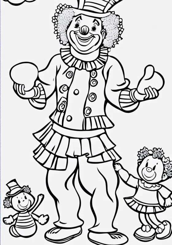 Clown Entertaining Children Coloring Pages