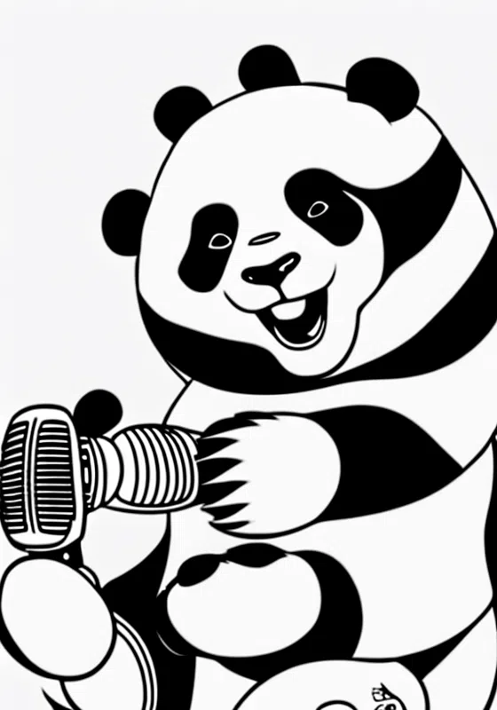 Panda Singing Karaoke Coloring Pages