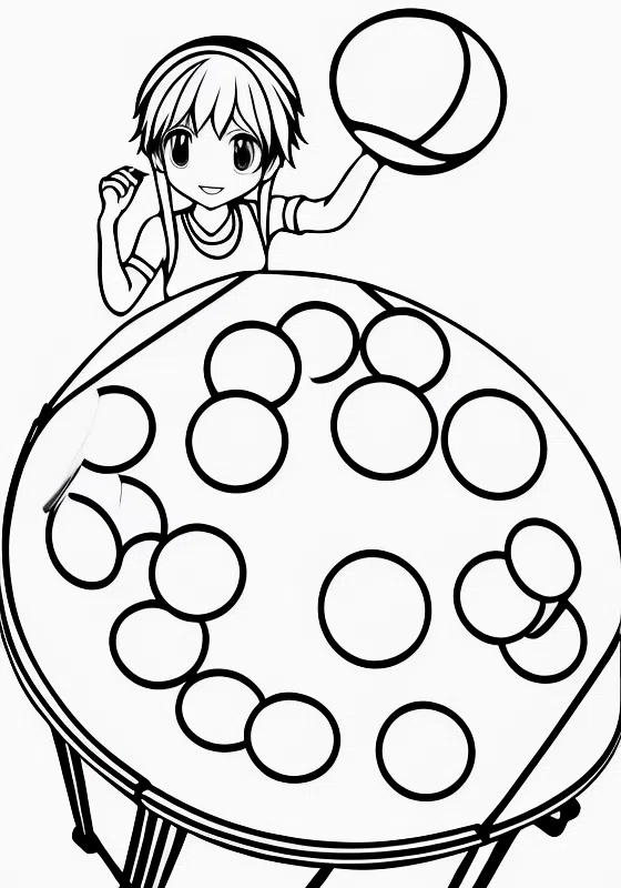 Ping Pong Pavilion Ball on Net Kawaii Gamers Serving Shots Coloring Pages