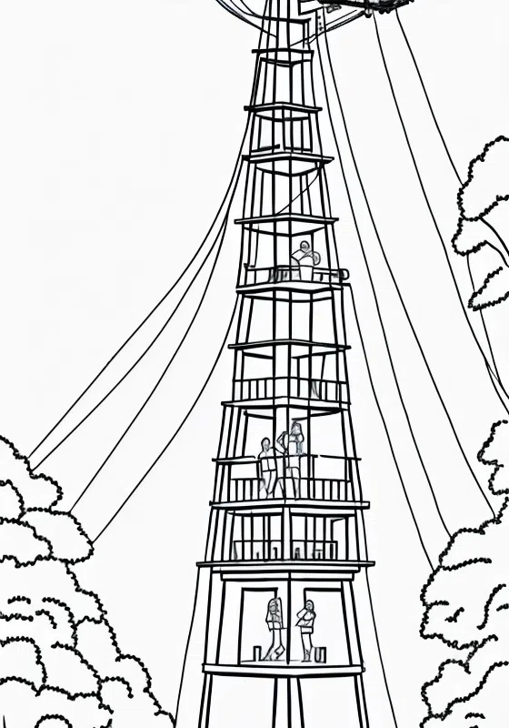 Zip Line Tower Starting Point Kaaaaii riders Zooming Down Coloring Pages