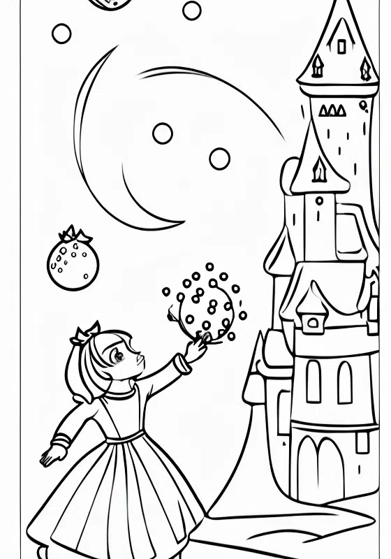 Aurora throwing snowballs outside castle coloring page