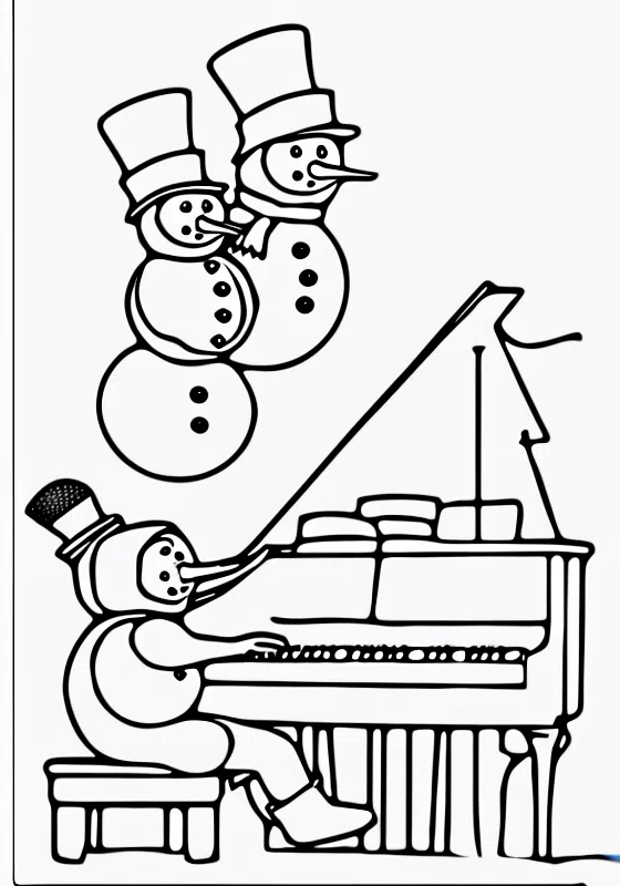 Snowman Playing Piano Coloring Page