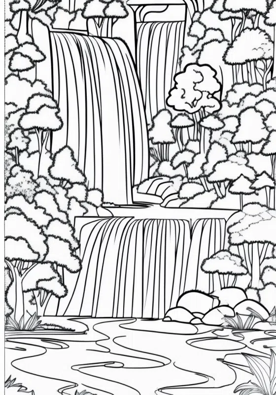 Fantasy World Waterfall hideout Coloring Pages