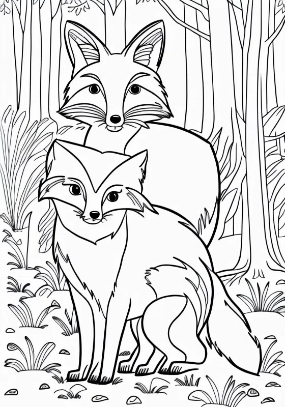 Forest Glade Foxes Coloring Pages