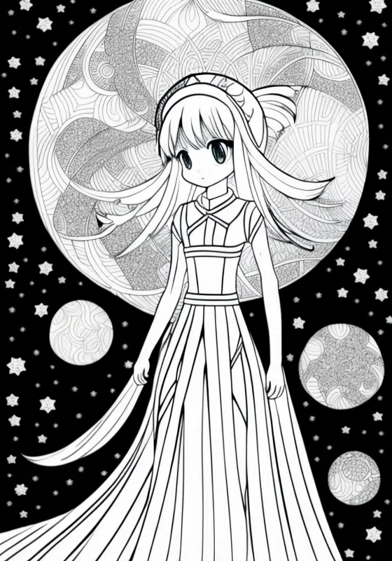 Galactic Explorer Anime Girls Coloring Pages