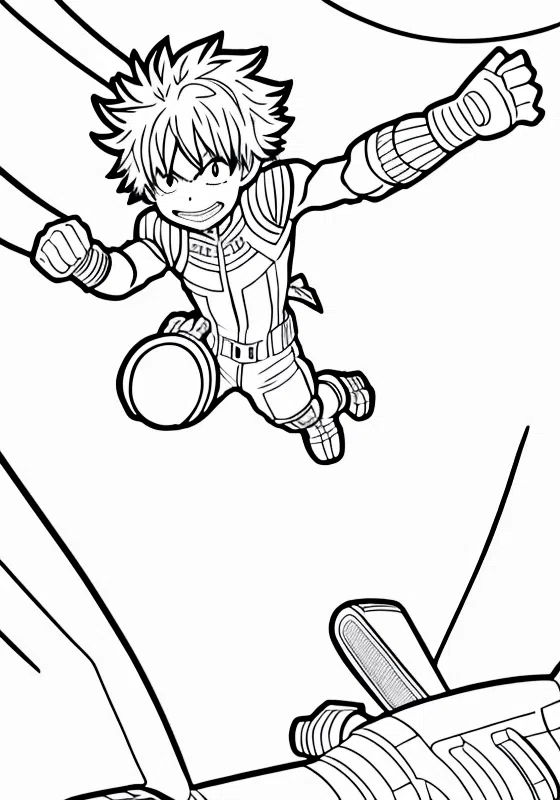 My Hero Academia Deku Flying Through Air Coloring Pages