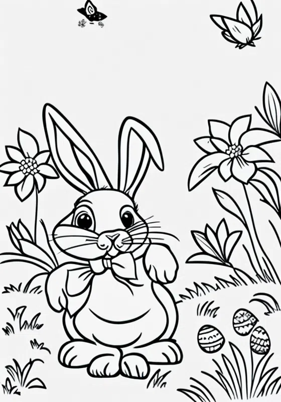 Easter Bunny Hopping In Pasture Coloring Pages