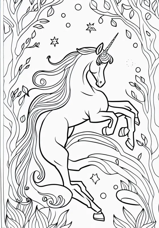 Unicorns Prancing In Glade Coloring Pages