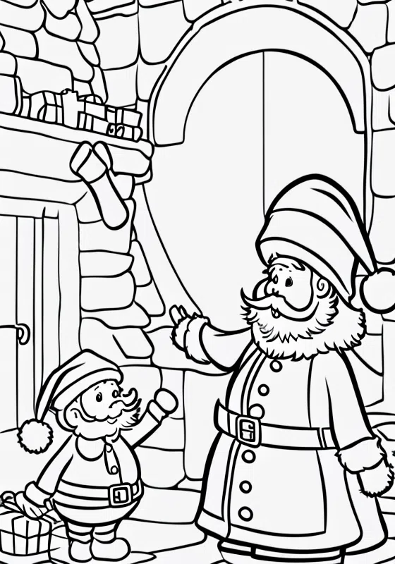 Santa Claus in his North Pole Workshop Coloring Pages