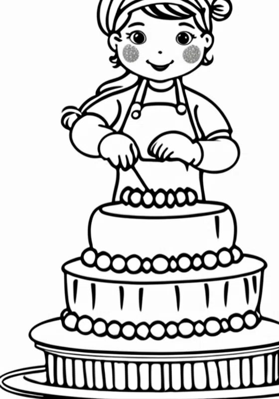 A Baker Decorating a Cake with Sprinkles Coloring Page